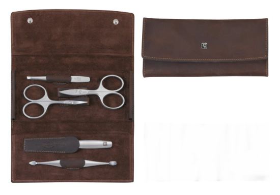 casi di cerniera, pelle leg&iacute;tima, Brown, 5 Pezzi