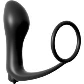 Anello per pene nero con plug anale vibrante Anello per pene nero con plug anale vibrante